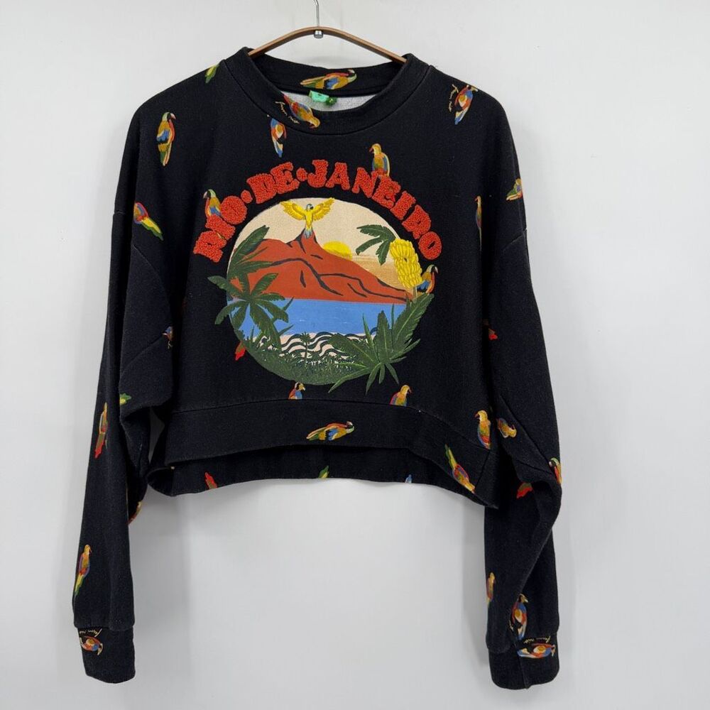 FARM Rio "Sonho dos Pássaros" cropped sweatshirt in black Sz S